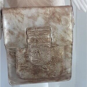 SANDRA ROBERTO Silver Bronze Tool Matte Finish Leather Crossbody Bag - Rare Vtg